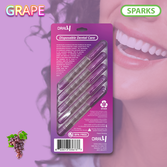 Oral4 Care Kit 4-in-1 Toothbrush with Toothpaste + Floss + Pick + Mouth Spray | Travel Size | Individual | Travel Set | Oral Hygiene Care (Grape 5 Pack)