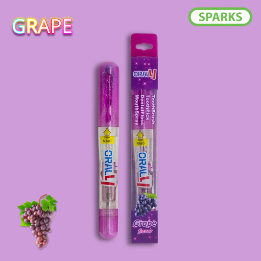 Oral4 Care Kit 4-in-1 Toothbrush with Toothpaste + Floss + Pick + Mouth Spray | Travel Size | Individual | Travel Set | Oral Hygiene Care (Grape 1 Pack)