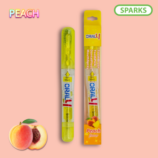 Oral4 Care Kit 4-in-1 Toothbrush with Toothpaste + Floss + Pick + Mouth Spray | Travel Size | Individual | Travel Set | Oral Hygiene Care (Peach 1 Pack)