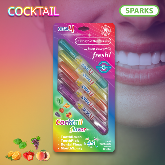 Oral4 Care Kit 4 in 1 Toothbrush with Toothpaste + Floss + Pick + Mouth Spray | Travel Size | Individual | Travel Set | Oral Hygiene Care (Cocktail 5 Pack)