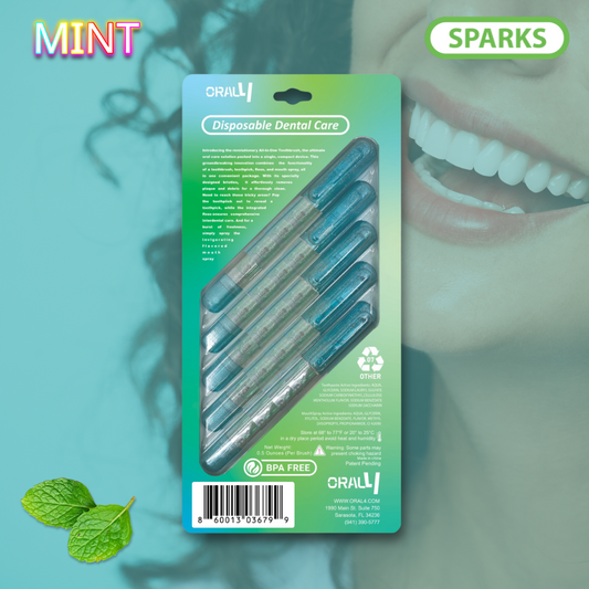 Oral4 Care Kit 4-in-1 Toothbrush with Toothpaste + Floss + Pick + Mouth Spray | Travel Size | Individual | Travel Set | Oral Hygiene Care (Mint 5 Pack)