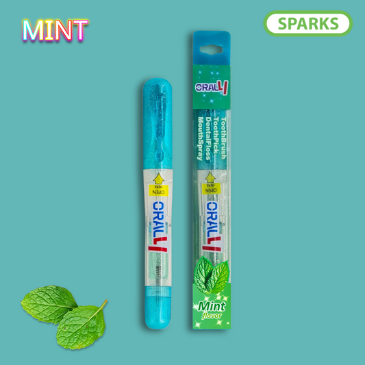 Oral4 Care Kit 4-in-1 Toothbrush with Toothpaste + Floss + Pick + Mouth Spray | Travel Size | Individual | Travel Set | Oral Hygiene Care (Mint 1 Pack)