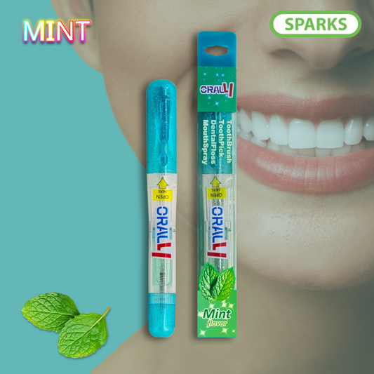 Oral4 Care Kit 4-in-1 Toothbrush with Toothpaste + Floss + Pick + Mouth Spray | Travel Size | Individual | Travel Set | Oral Hygiene Care (Mint 1 Pack)