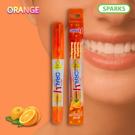 Oral4 Care Kit 4-in-1 Toothbrush with Toothpaste + Floss + Pick + Mouth Spray | Travel Size | Individual | Travel Set | Oral Hygiene Care (Orange 1 Pack)