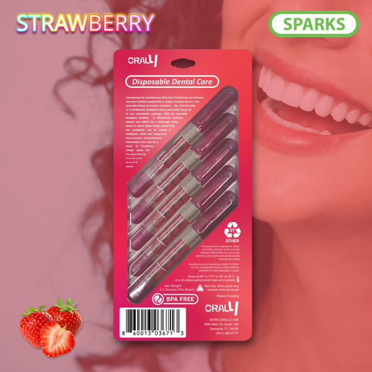 Oral4 Care Kit 4-in-1 Toothbrush with Toothpaste + Floss + Pick + Mouth Spray | Travel Size | Individual | Travel Set | Oral Hygiene Care (Strawberry 5 Pack)