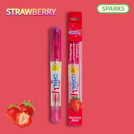 Oral4 Care Kit 4-in-1 Toothbrush with Toothpaste + Floss + Pick + Mouth Spray | Travel Size | Individual | Travel Set | Oral Hygiene Care (Strawberry 1 Pack)