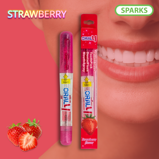 Oral4 Care Kit 4-in-1 Toothbrush with Toothpaste + Floss + Pick + Mouth Spray | Travel Size | Individual | Travel Set | Oral Hygiene Care (Strawberry 1 Pack)